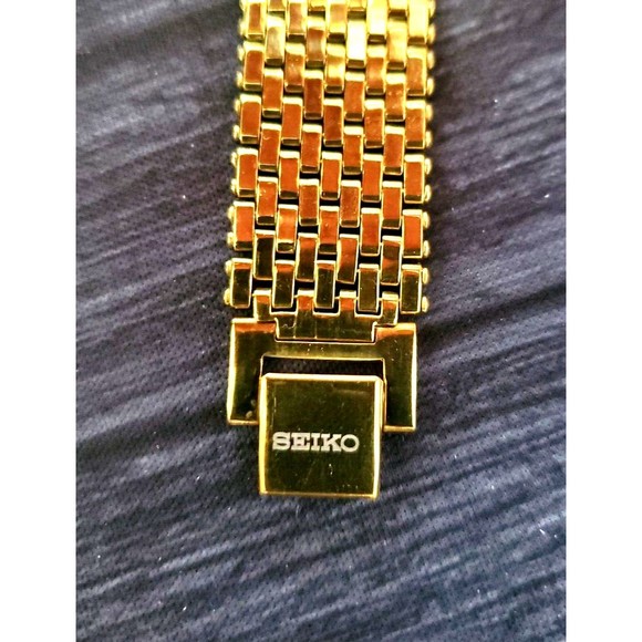 Seiko Milanese band Mens Blk Gld Tank Watch New Mvt & Batt *RARE NOS Seiko SQ Tank Gorgeous Black‎ Dial Milanese band Men…